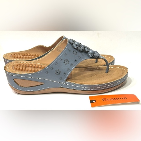 Ecetana Shoes - Ecetana Womens Sandals Platform Wedge: Comfortable Dressy Blue Size 40, New